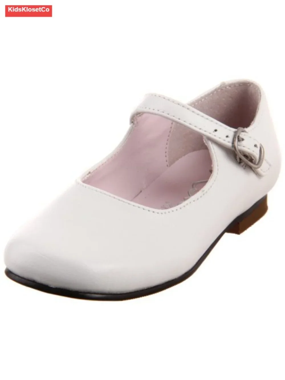 Girls White Leather Ballet Flats with Buckle - Toddler Little Kid